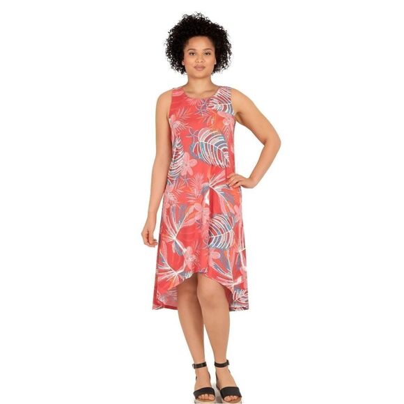 Ruby Rd. Geranium & Pink Tropical Sleeveless High-Low Midi Dress Size XL - Picture 1 of 8
